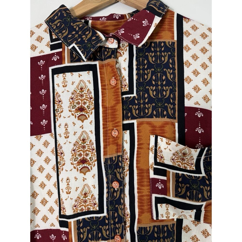 Tru Self Women's Shirt Blouse Mixed Patterns Patchwork Button Front Size XL - Picture 4 of 12